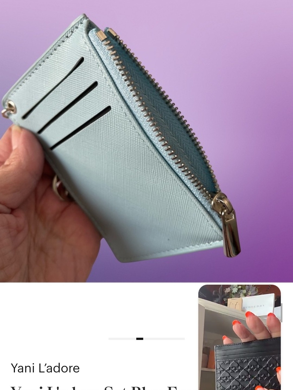 Yani J'adore Light Blue Zip Wallet & Matching Card Case - Picture 8 of 9
